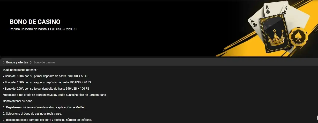 Paquete de bienvenida de casino MelBet