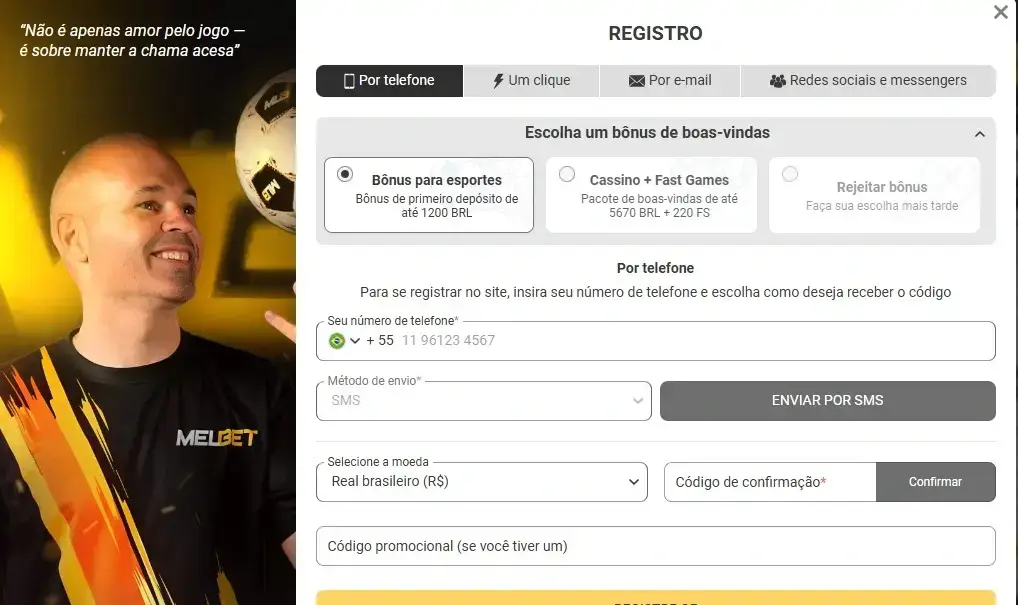 Opções de registro MelBet