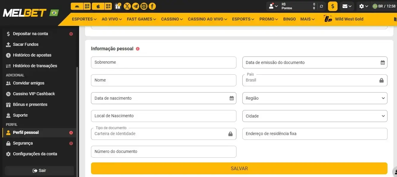 Confirmar identidade na MelBet