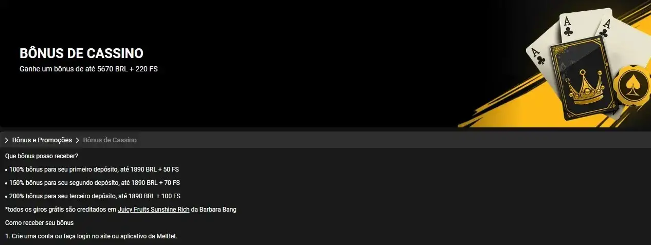 Pacote de boas-vindas do cassino MelBet